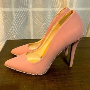 Baby pink stilettos with silver bead detail